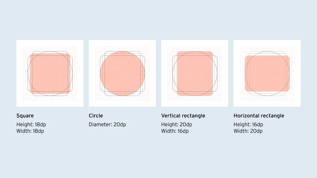 Keyline shapes for square, circle, vertical and horizontal icons
